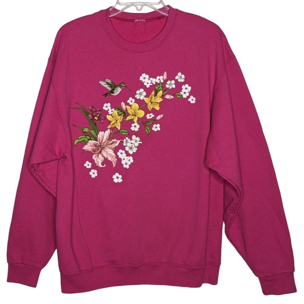 Vintage hummingbird floral pink women sweatshirt M‎